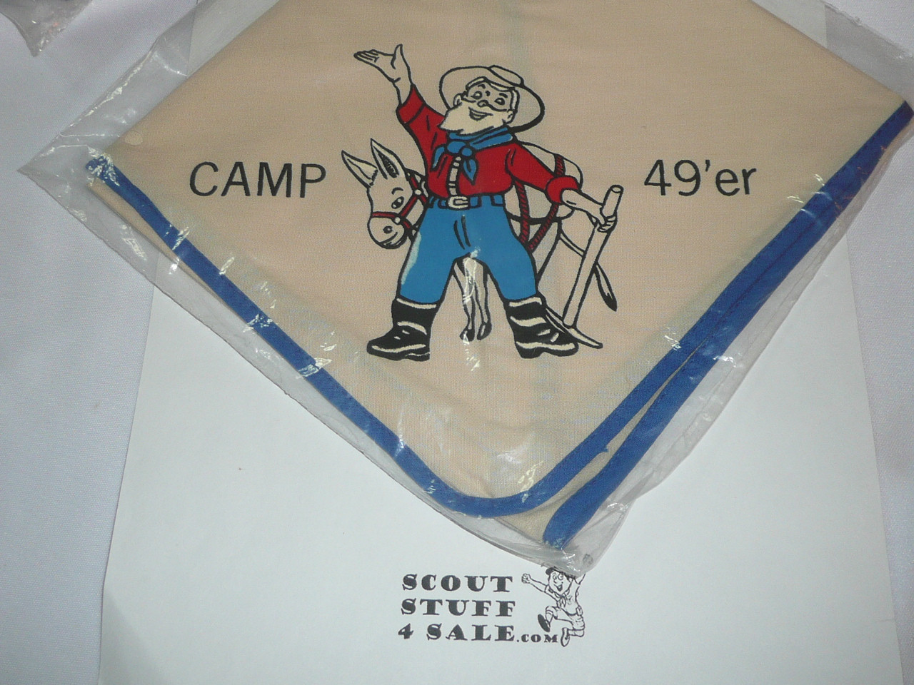 Camp 49'er Neckerchief, Forty Niner Council, Tan with Blue piping