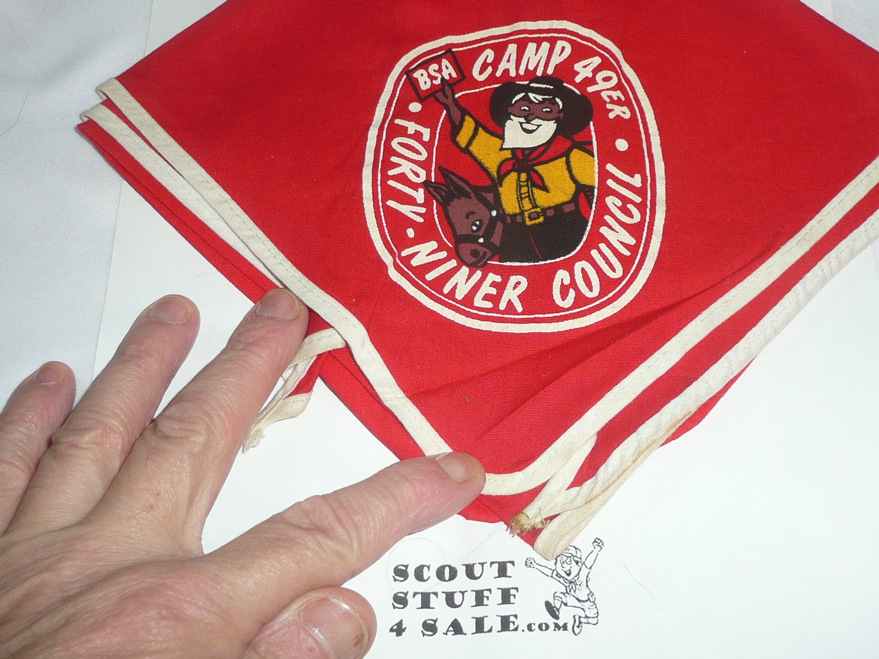 Camp 49'er Neckerchief, Forty Niner Council, red with white piping, lite use