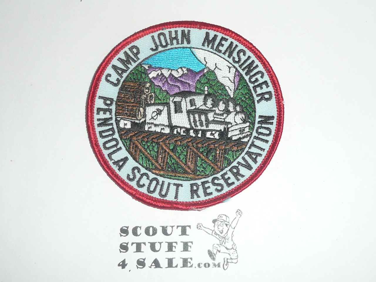 Pendola Scout Reservation, Camp John Mensinger Patch, Yosemite Area Council, red bdr, train
