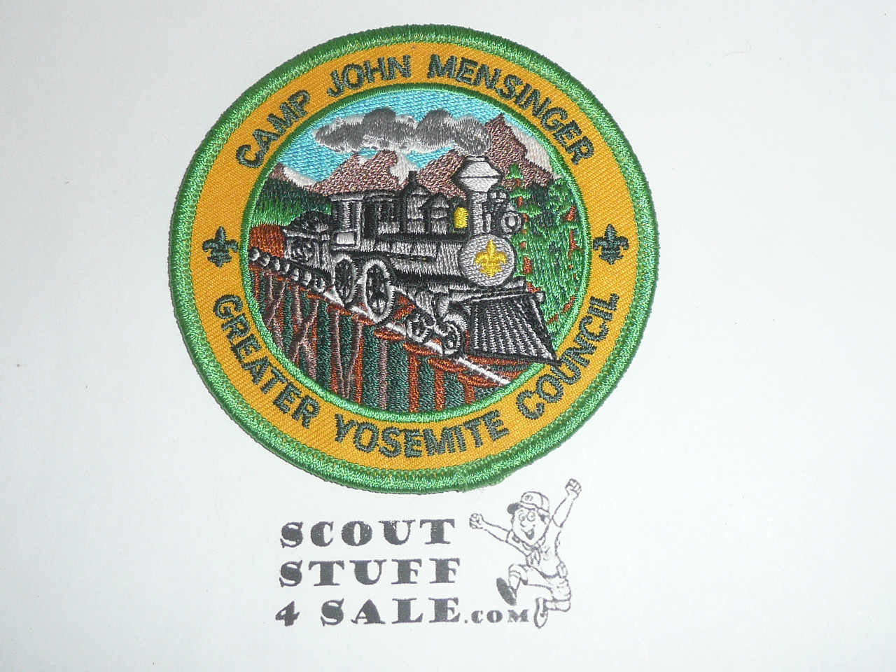 Camp John Mensinger Patch, Greater Yosemite Council, lt green bdr, train