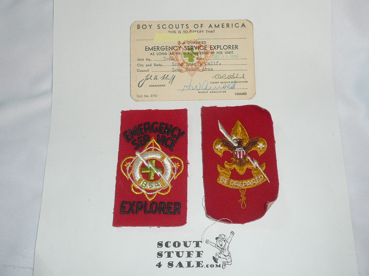 2 Felt Boy Scout 1950's Emergency Service Insignia and ID Card
