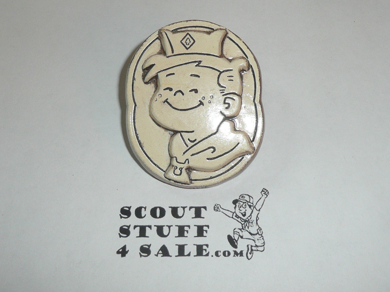 Oval Happy Scout Plaster Neckerchief Slide, Sold at Philmont