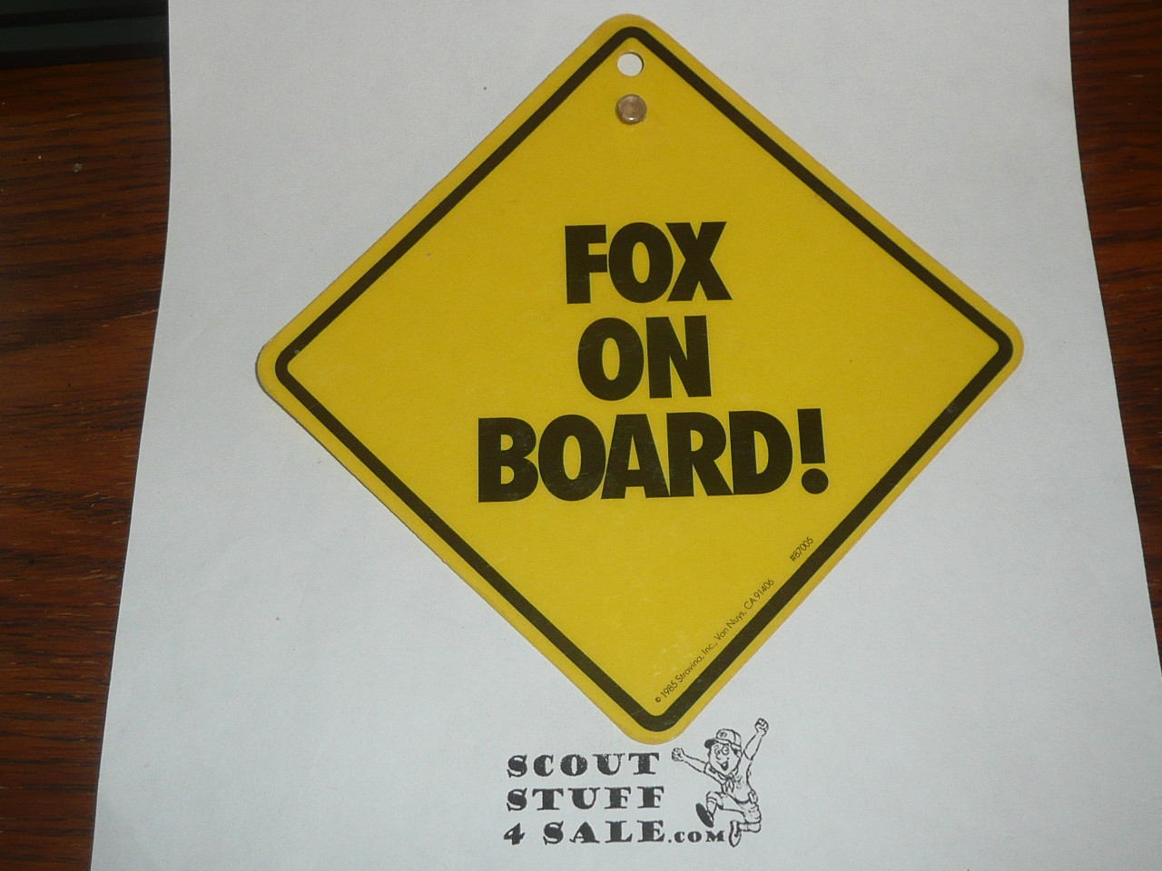 Wood Badge Fox On Board Suction Sign