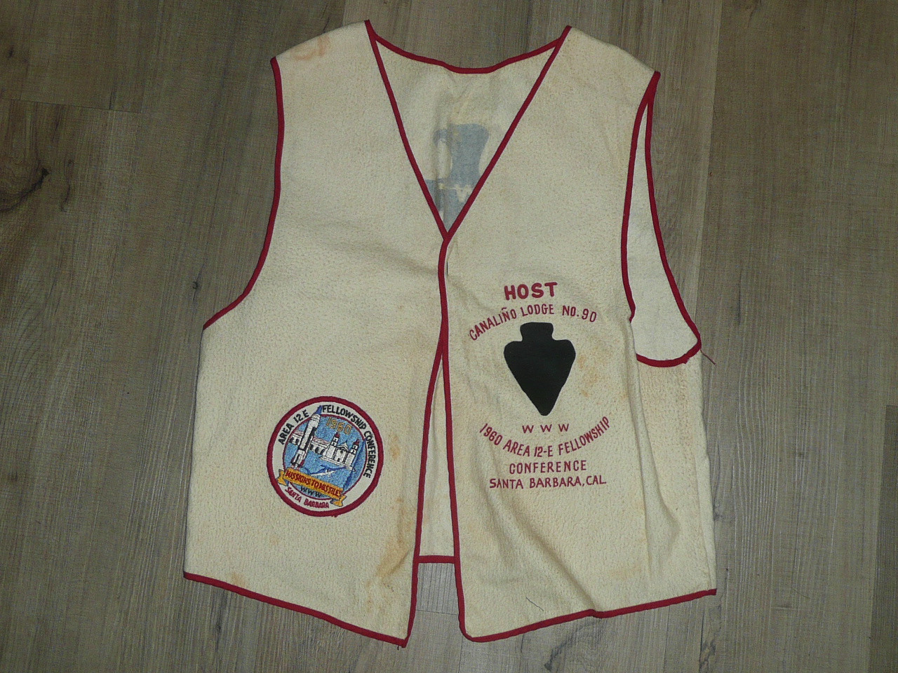 Section / Area 12-E Order of the Arrow Conference Host Lodge (Canalino #90) Felt Vest, 1960, used