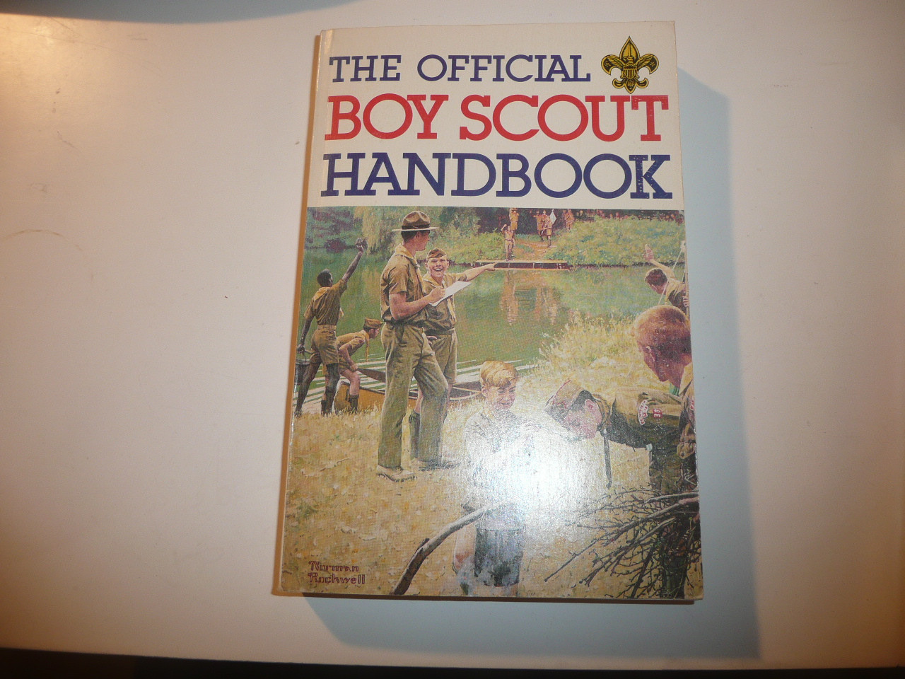 1983 Boy Scout Handbook, Ninth Edition, Seventh Printing, Signed by William Hillcourt aka Green Bar Bill, MINT condition, Last Norman Rockwell Cover