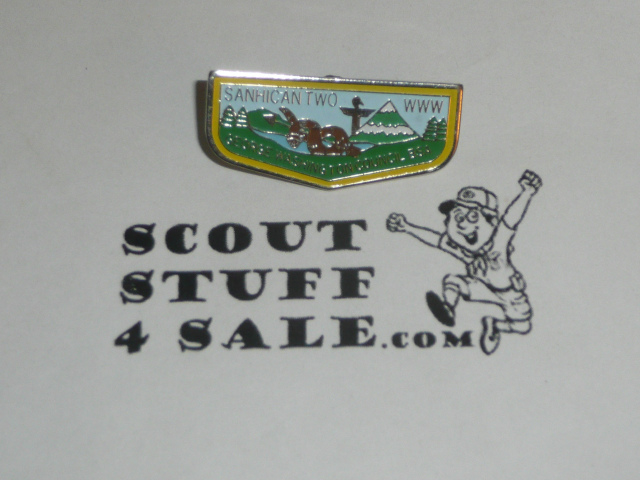 Sanhican O.A. Lodge #2 Flap Pin, yellow bdr - Scout