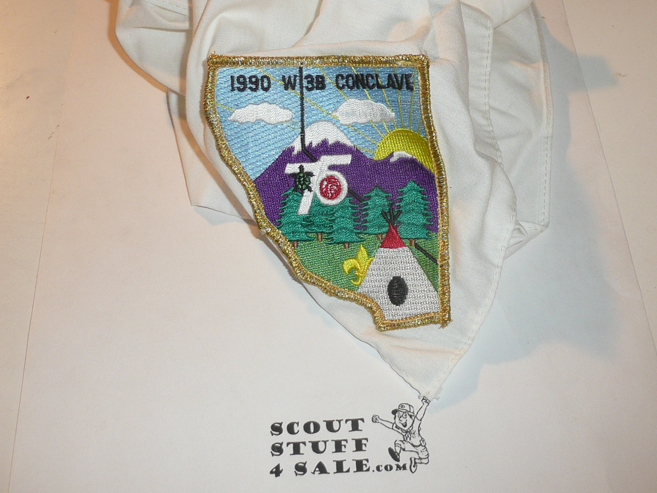 Section W3B 1990 O.A. Conclave Officer's Neckerchief with gold mylar bdr patch on it - Scout