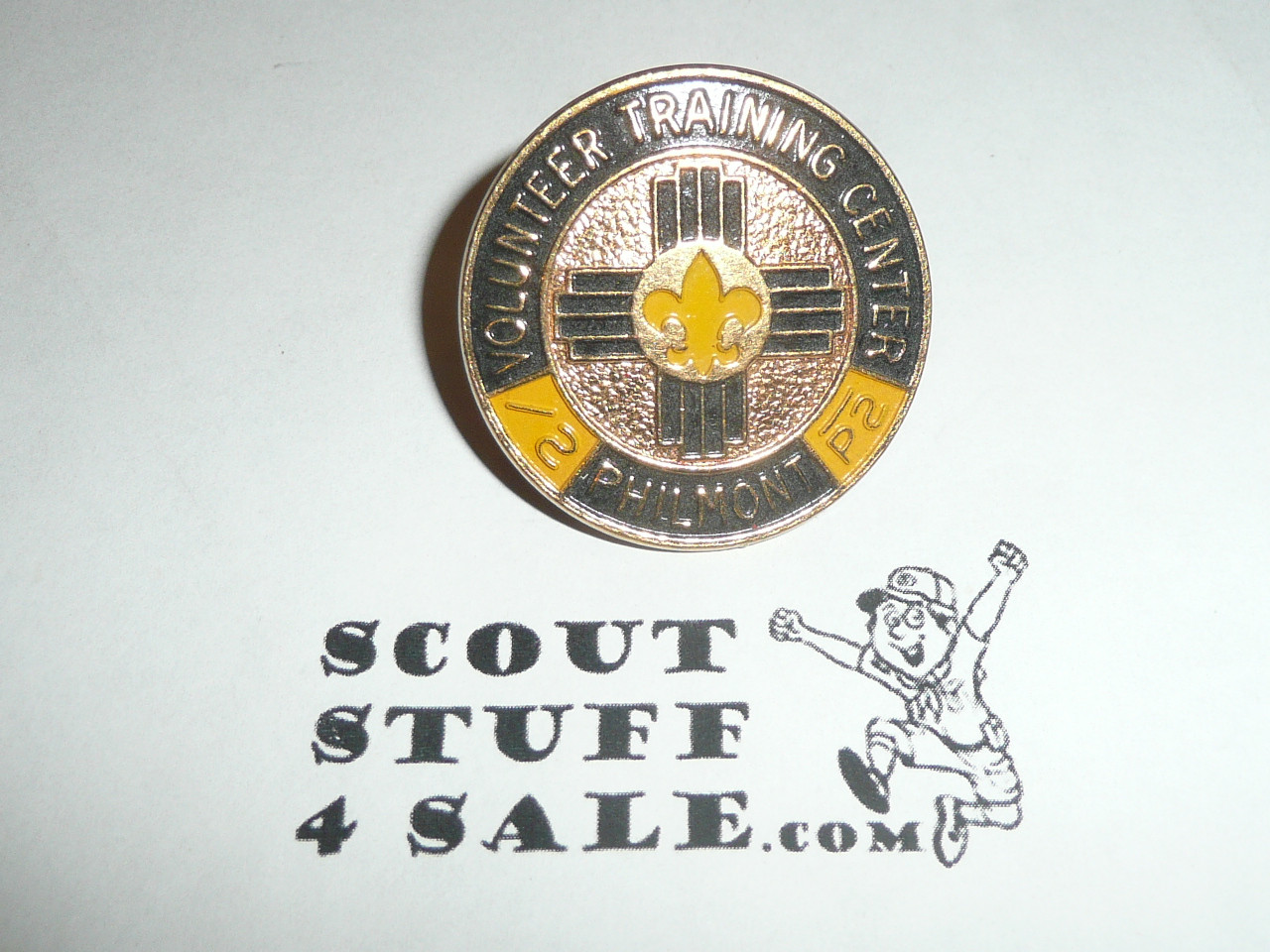 Philmont Scout Ranch Metal Neckerchief Slide, Volunteer Training Center, obscure color combination