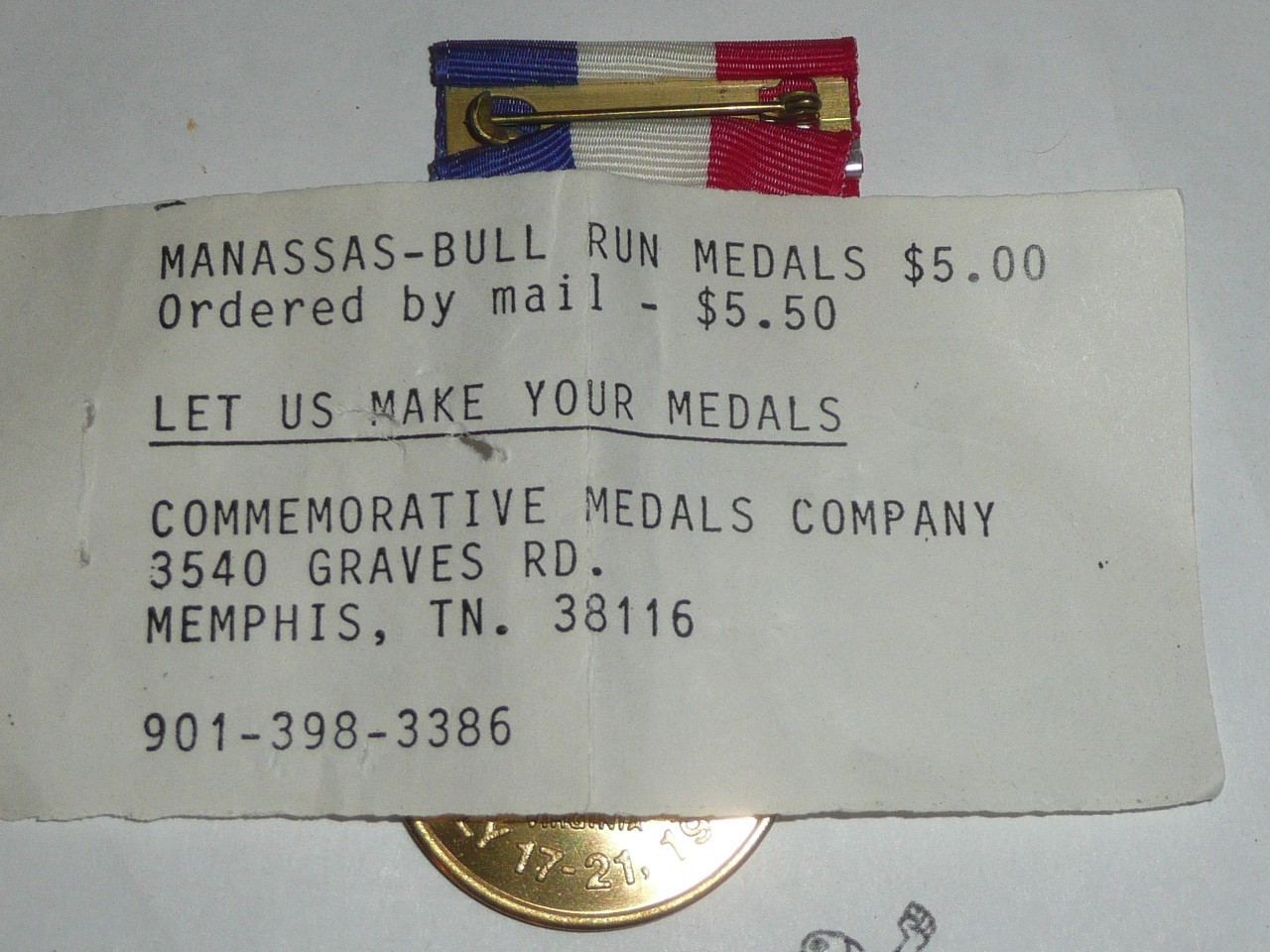 125th Anniversary of the Battle of Manassas Participant Trail Medal