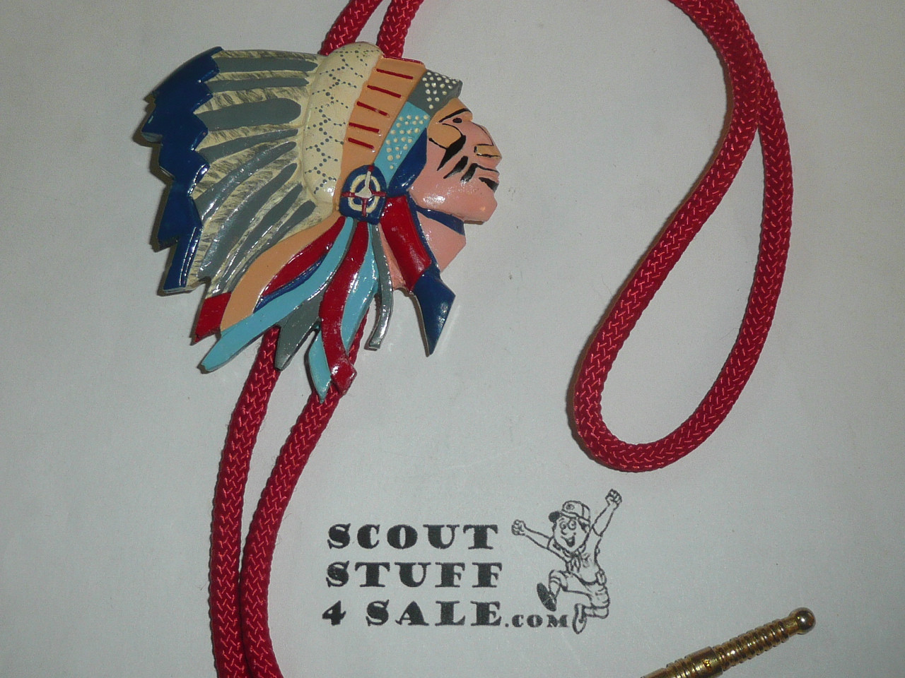 Order of the Arrow Colorful Indian Head Logo Bolo Tie, Unused