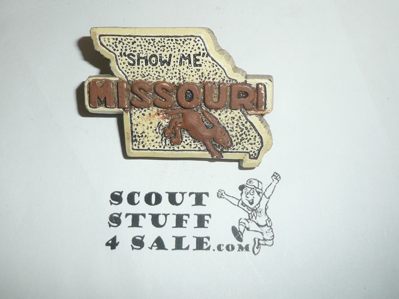 Philmont Scout Ranch Plaster Neckerchief Slide, Missouri, state name brown