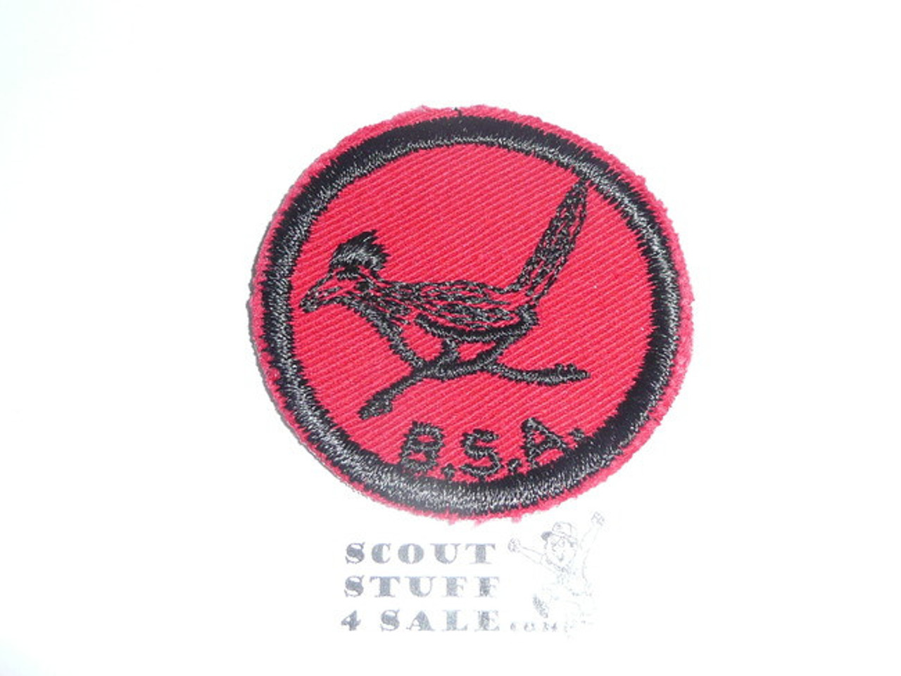 RoadRunner Patrol Medallion, Red Twill with plastic back, 1955-1971, lt. use