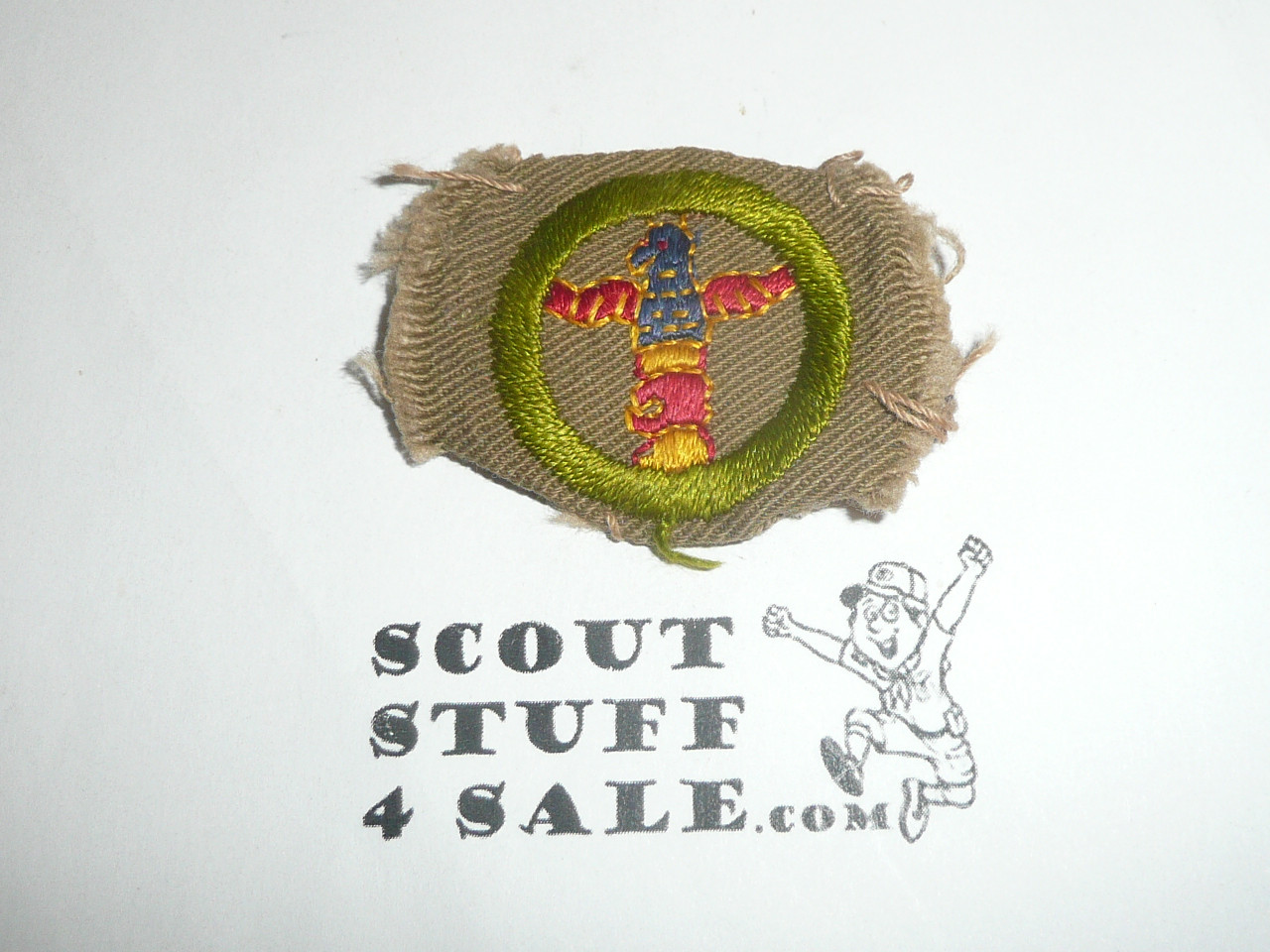 Wood Carving - Type A - Square Tan Merit Badge (1911-1933), material trimmed