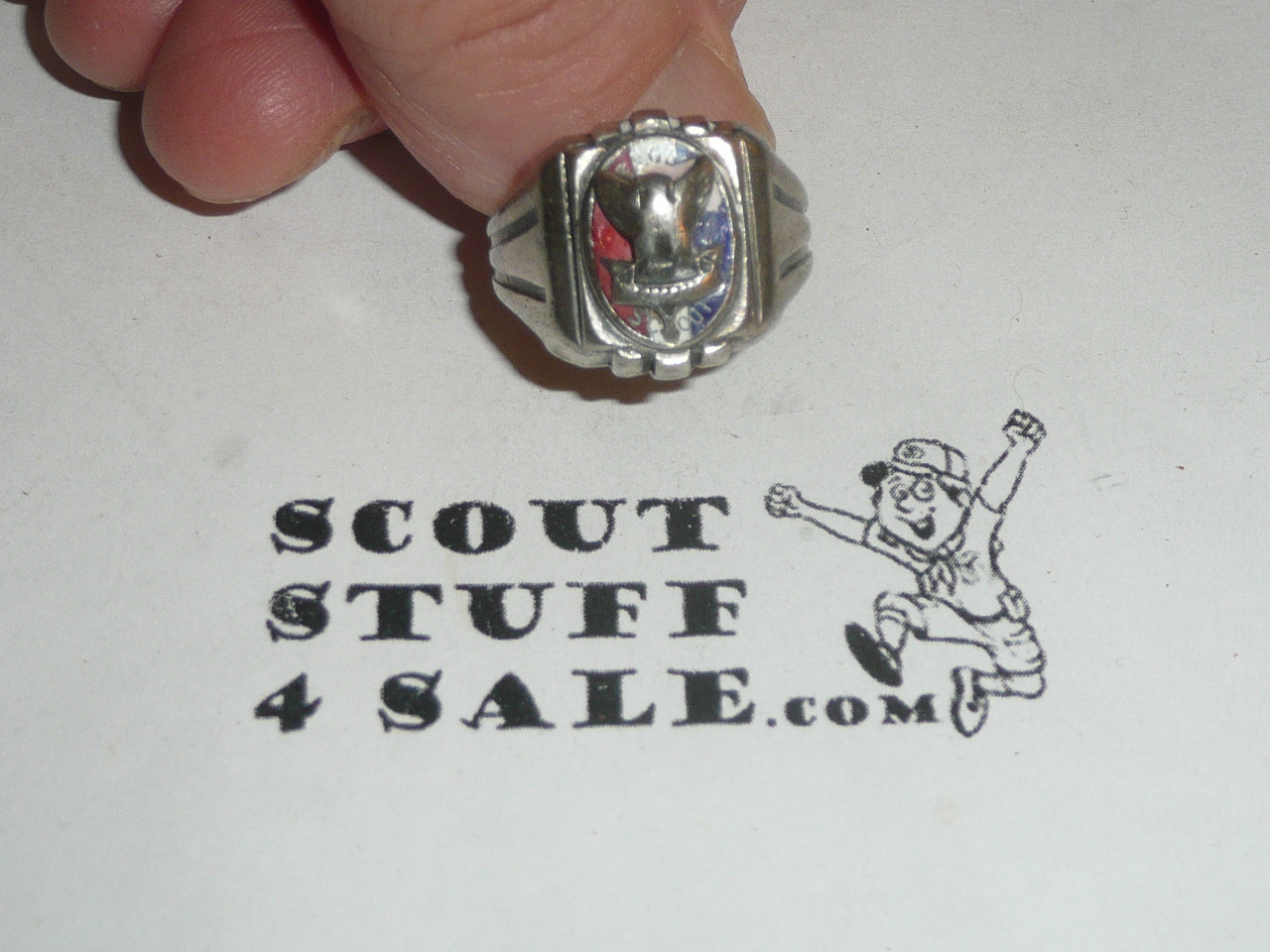 Eagle Scout Ring, 1940's STERLING Silver, Some wesr, Size 9, Can be sized to fit