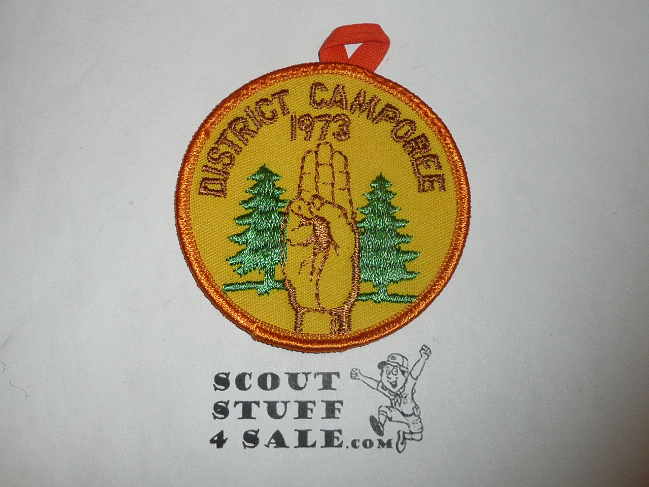 1973 District Camporee Patch, Generic BSA issue, yellow twill, orange bdr