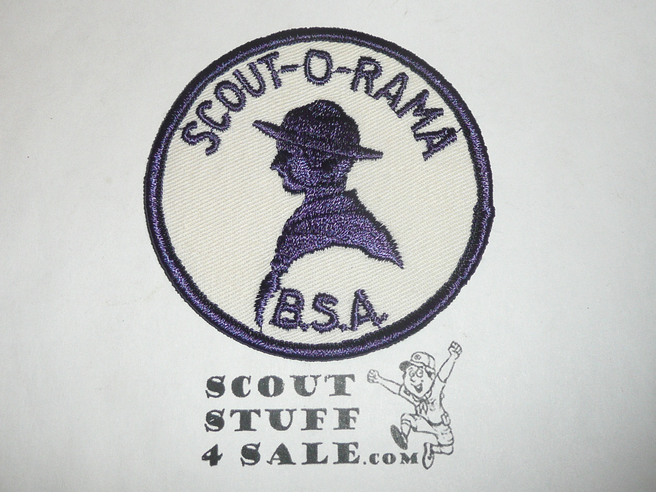Scout-O-Rama Patch, Generic BSA issue, white twill, black r/e, scout side view