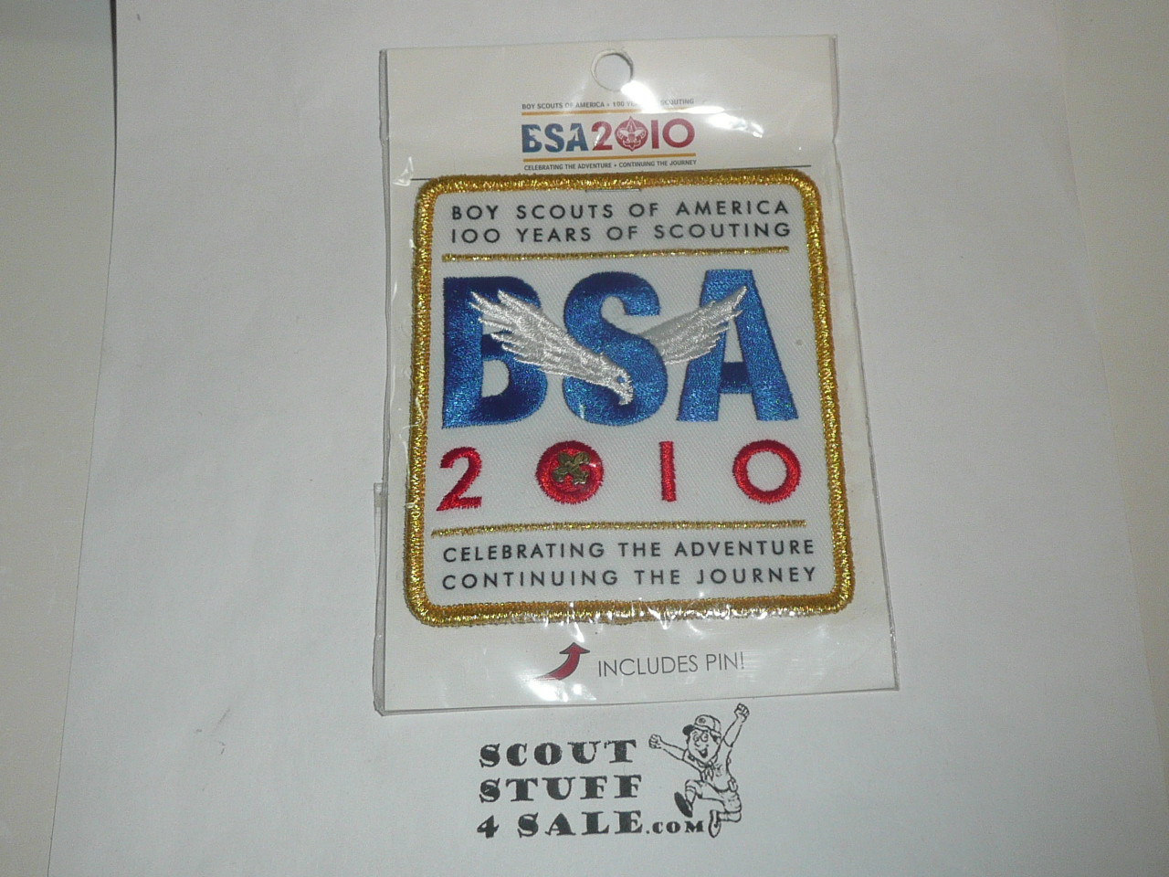 2010 100th Boy Scout Anniversary SPECIAL Gold Mylar Commemorative Patch with pin