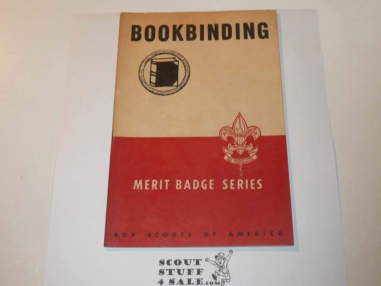 Bookbinding Merit Badge Pamphlet, Type 5, Red/Wht Cover, Wartime Book, 4-44 Printing