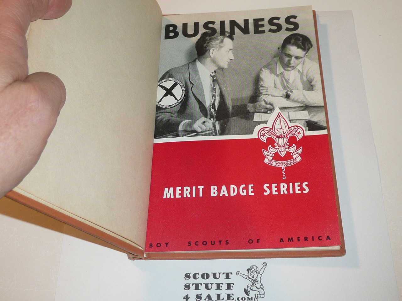 Business Library Bound Merit Badge Pamphlet, Type 6, Picture Top Red Bottom Cover, 7-52 Printing