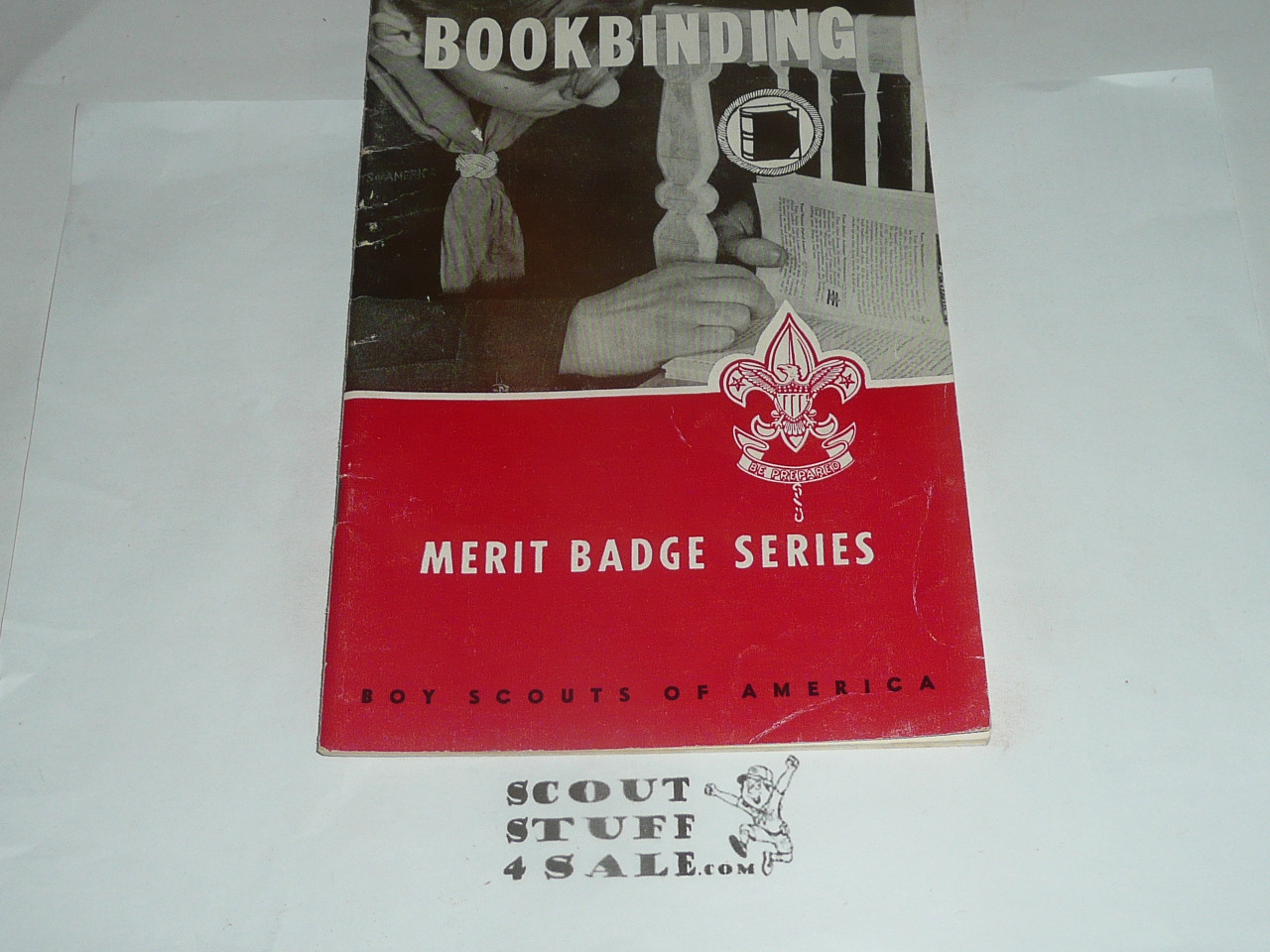 Bookbinding Merit Badge Pamphlet, Type 6, Picture Top Red Bottom Cover, 5-56 Printing