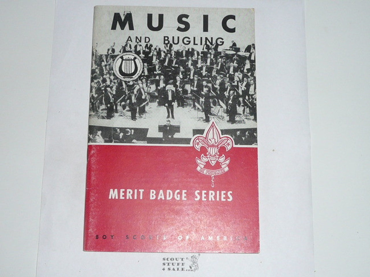 Music and Bugling Merit Badge Pamphlet, Type 6, Picture Top Red Bottom Cover, 5-55 Printing
