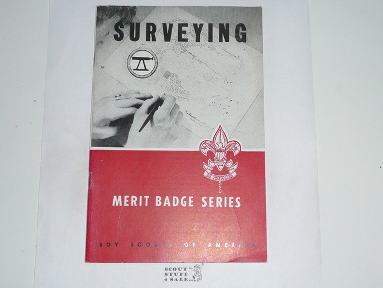Surveying  Merit Badge Pamphlet, Type 6, Picture Top Red Bottom Cover, 5-57 Printing