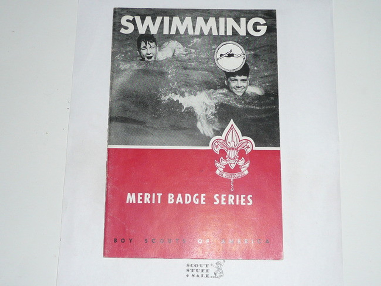 Swimming  Merit Badge Pamphlet, Type 6, Picture Top Red Bottom Cover, 7-58 Printing