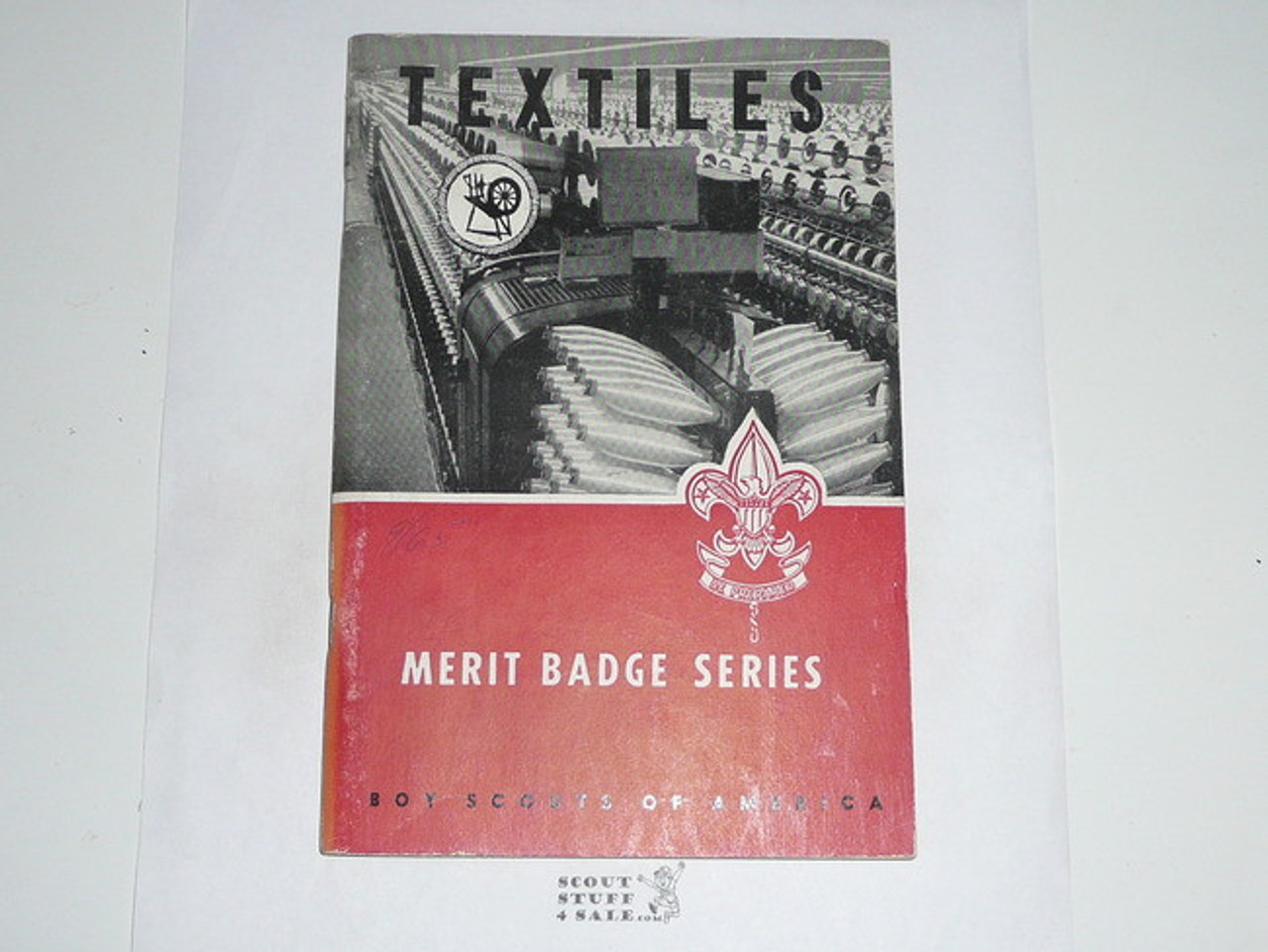 Textiles  Merit Badge Pamphlet, Type 6, Picture Top Red Bottom Cover, 8-65 Printing