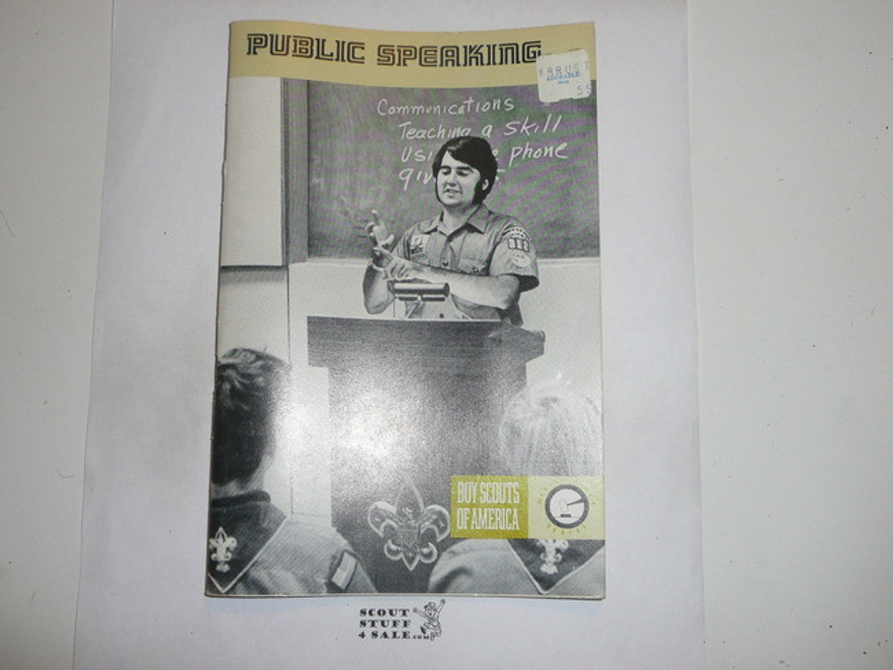 Public Speaking Merit Badge Pamphlet, Type 8, Green Band Cover, 7-77 printing