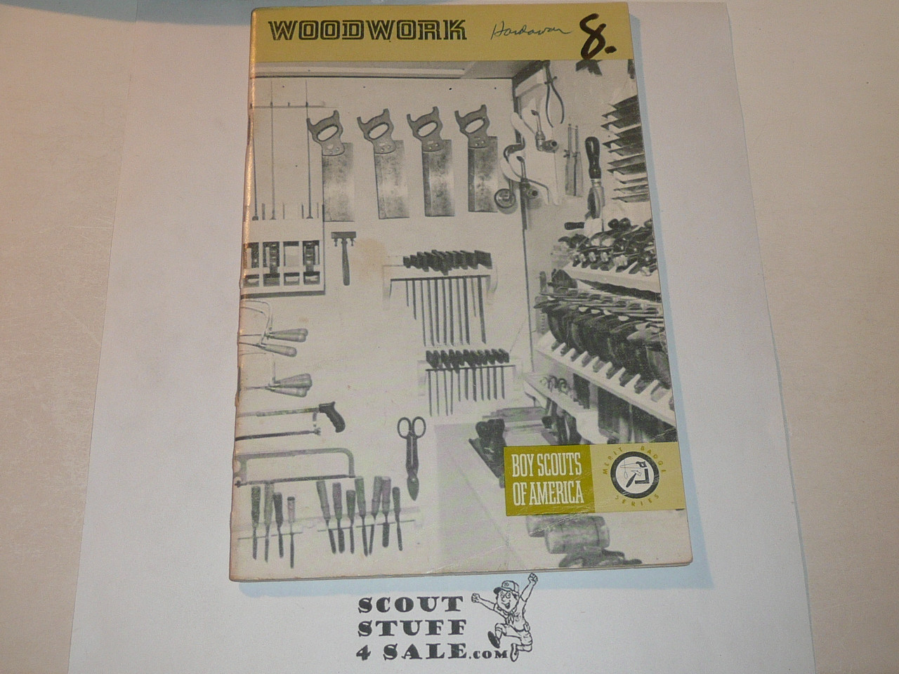 Woodwork Merit Badge Pamphlet, Type 8, Green Band Cover, 6-77 Printing