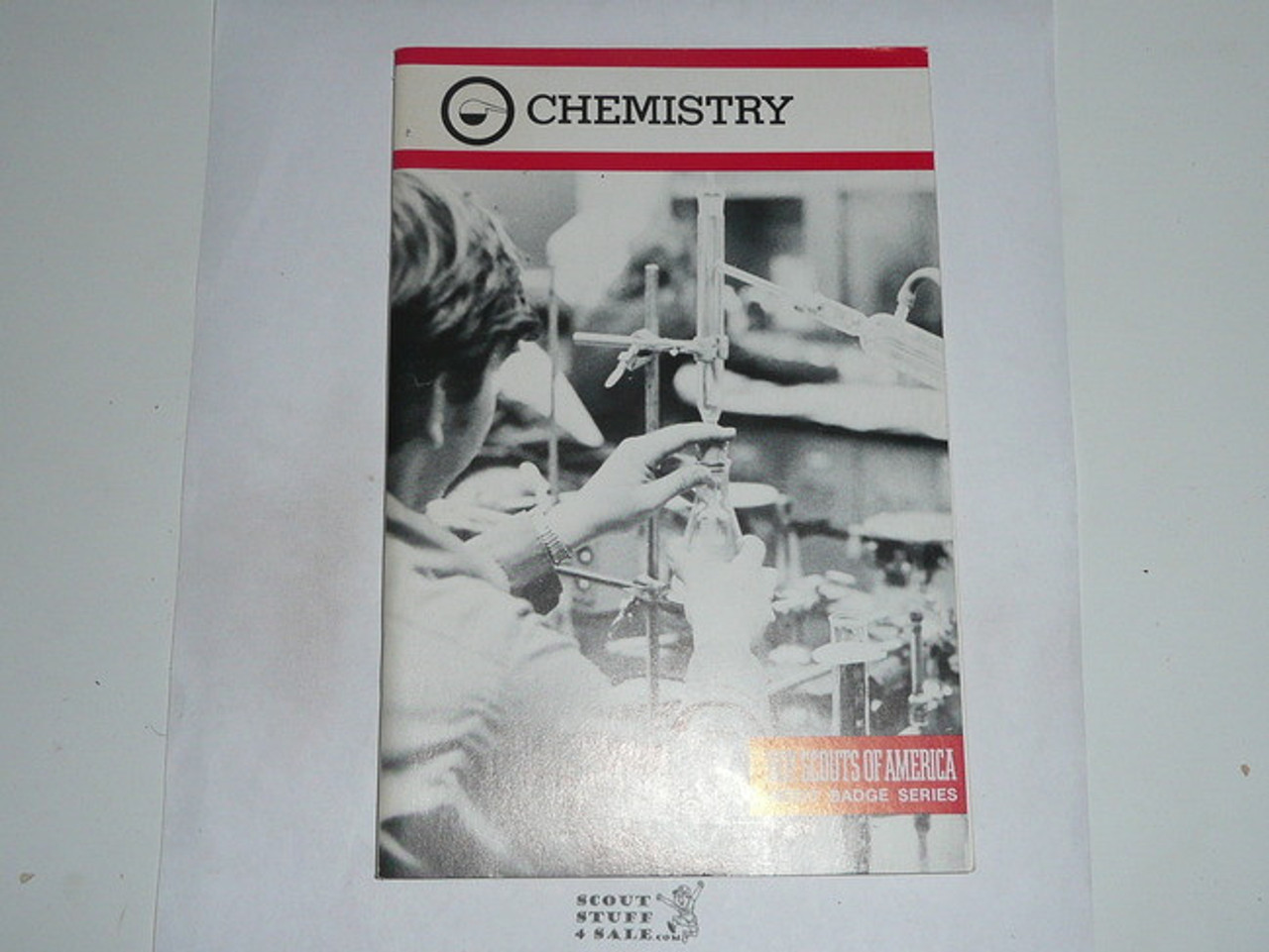 Chemistry Merit Badge Pamphlet, Type 9, Red Band Cover, 4-87 Printing