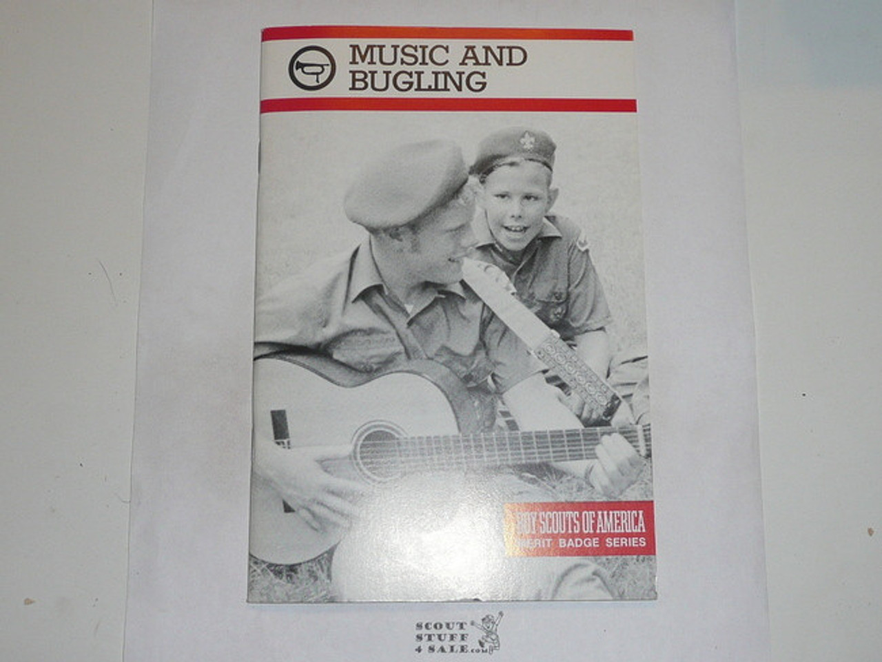 Music and Bugling Merit Badge Pamphlet, Type 9, Red Band Cover, 6-87 Printing