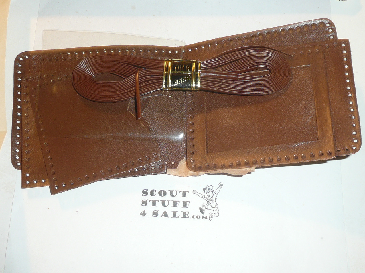 1950's Boy Scout Leather Handicraft Wallet Project, new in box with all materials