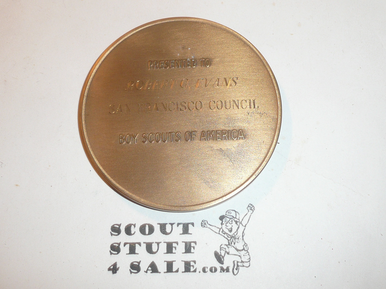 1960's Boy Scout Cast Bronze Paperweight, in box, Presented