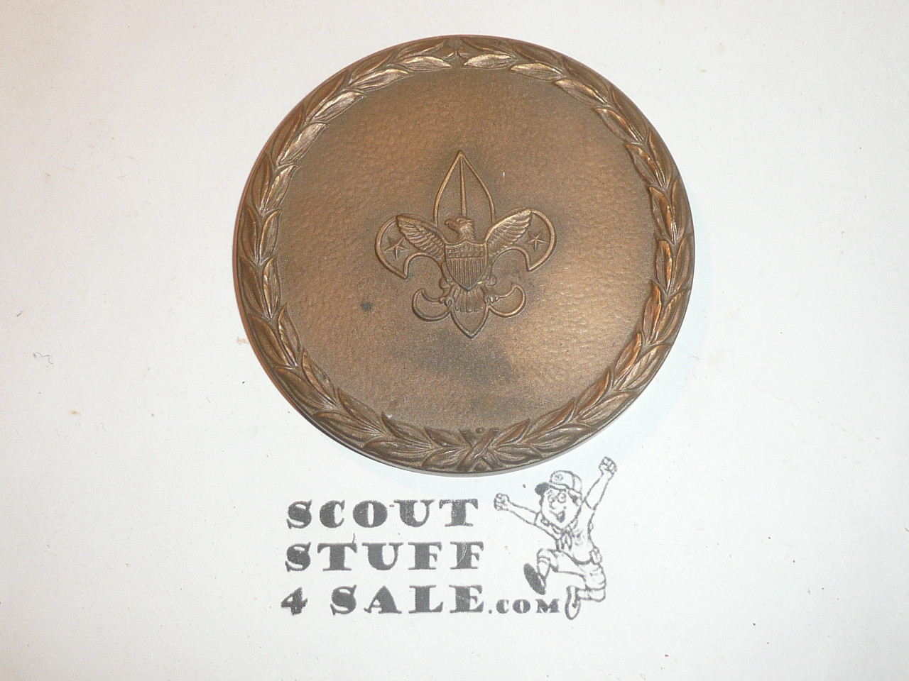 1960's Boy Scout Cast Bronze Paperweight, in box, Presented