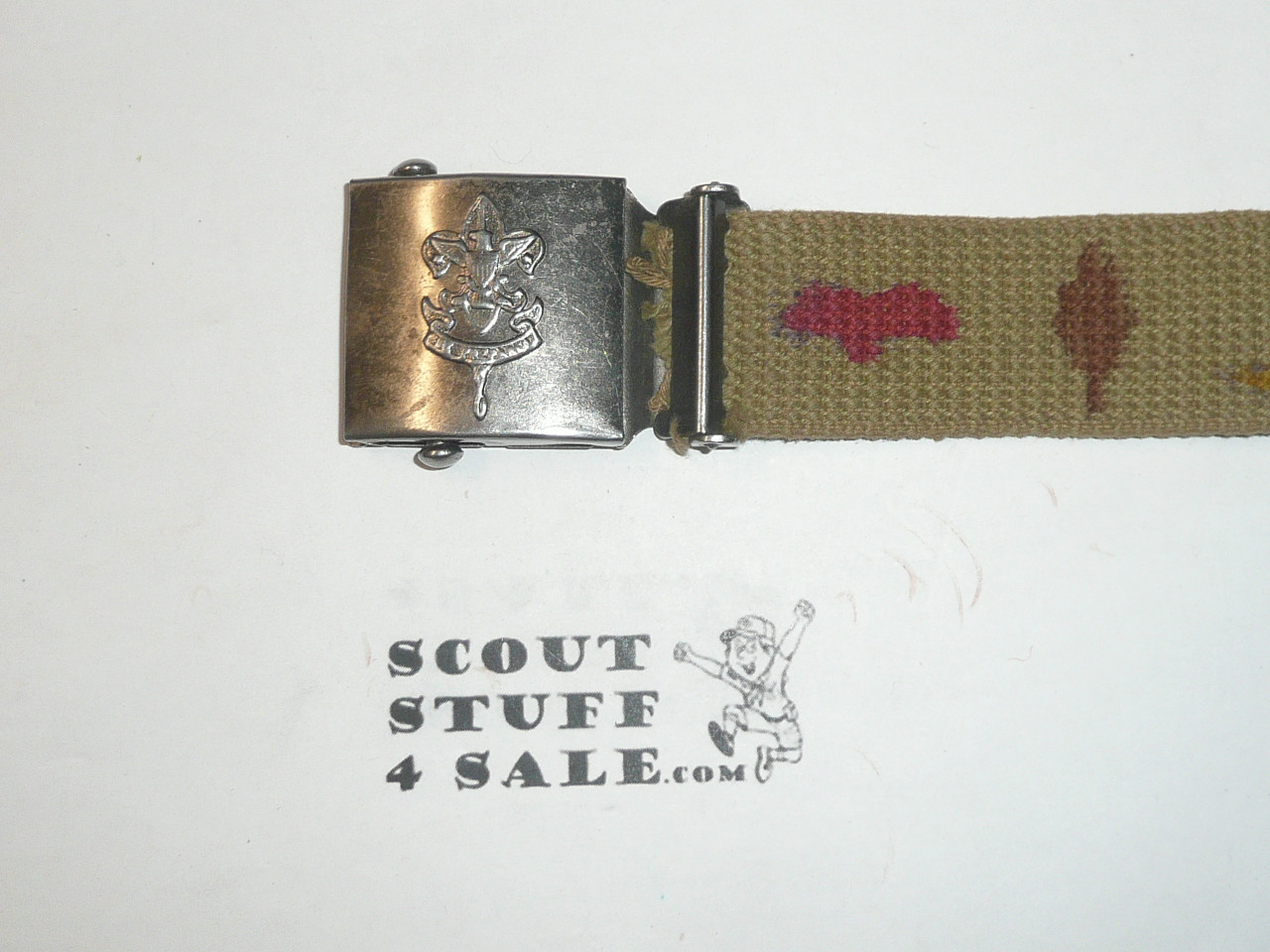 1950's Boy Scout Friction Belt and Buckle, camp achievements on webbed belt
