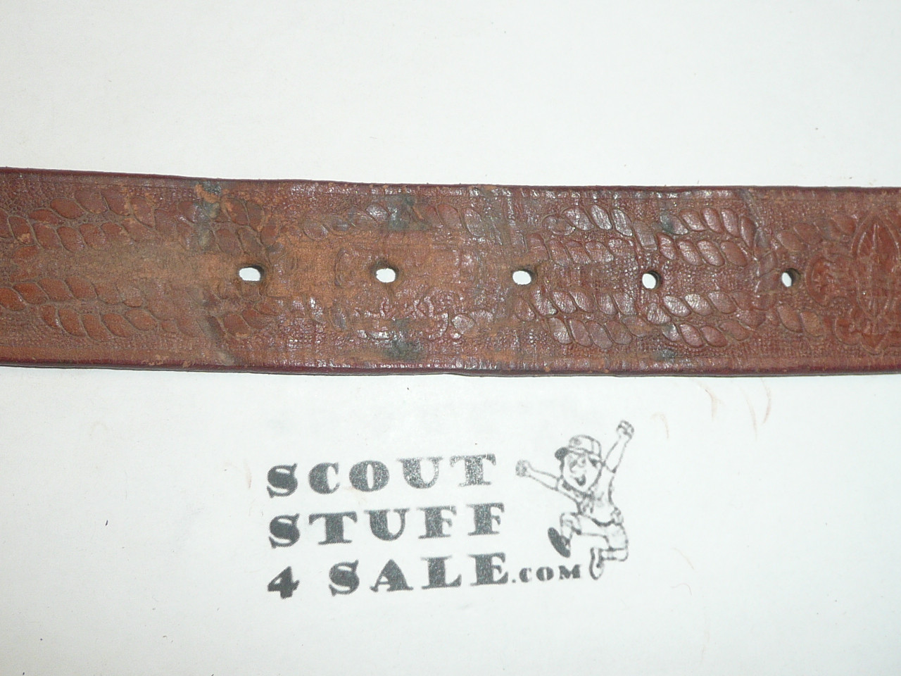 Official Boy Scout Tooled Leather Belt, 34-36" waist, used