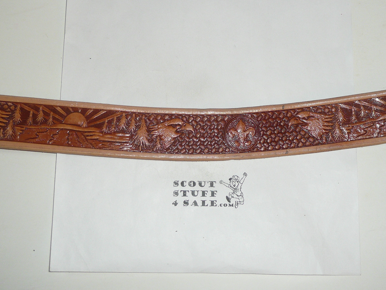 2000's Official Boy Scout Tooled Leather Belt, 36" waist, Unused