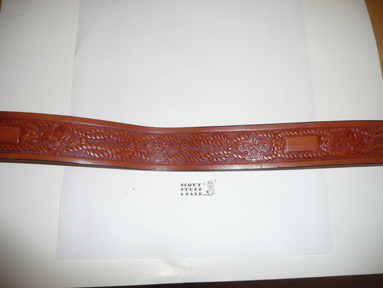 Official Boy Scout Tooled Leather Belt with cast copper buckle, 32" waist, some use