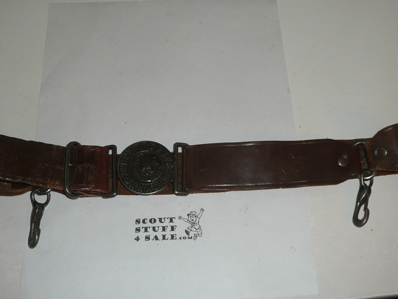 Boy Scouts of Canada Cast Belt Buckle on Leather Belt, some wear