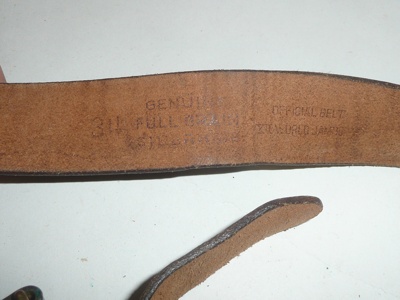 1967 Boy Scout World Jamboree Official Leather Belt with Brass Buckle, size 34, MINT condition