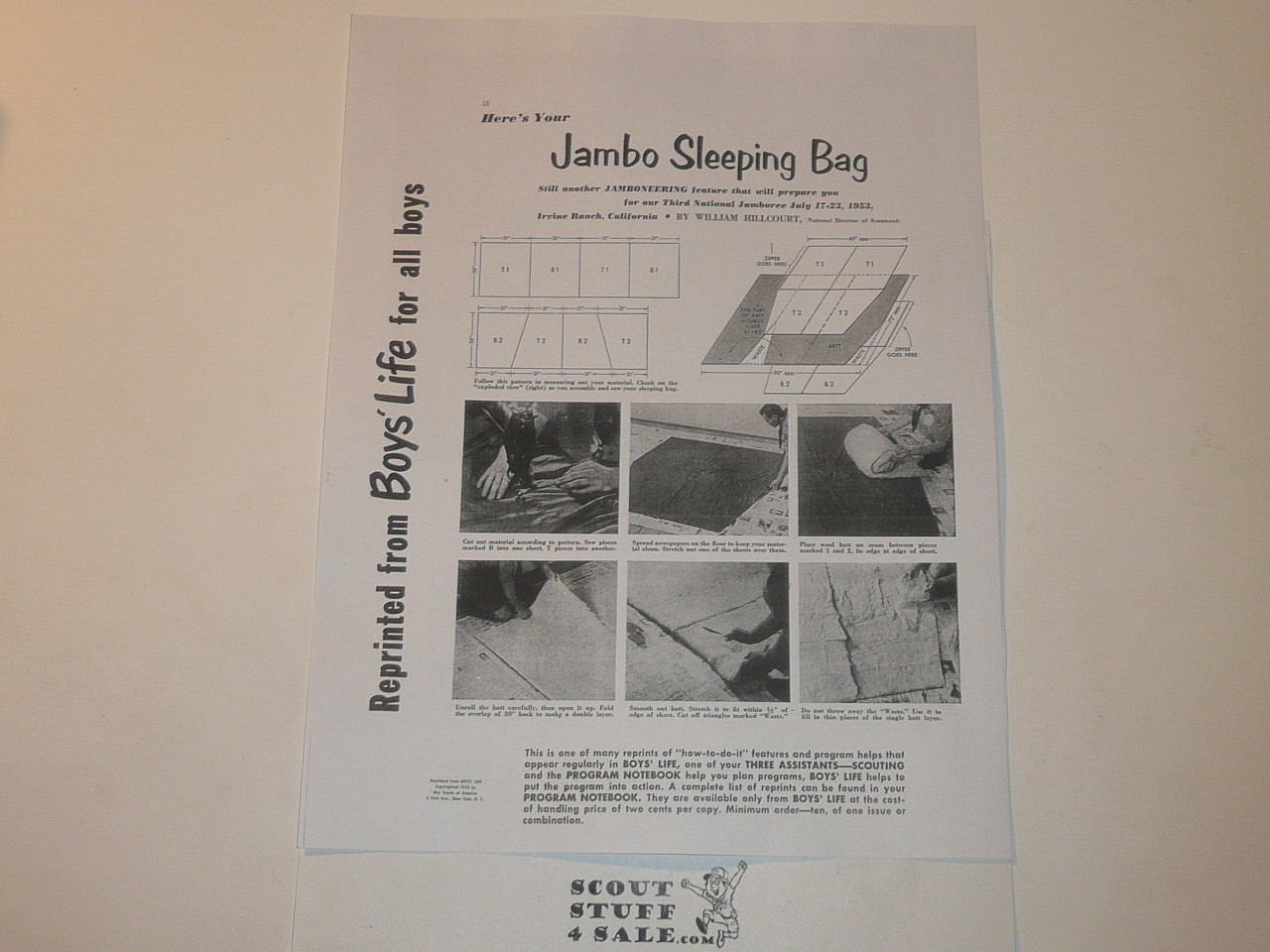 Jambo Sleeping Bag, By Green Bar Bill, Boys' Life Single Topic Reprint from the 1950's - 1960's , written for Scouts, great teaching materials