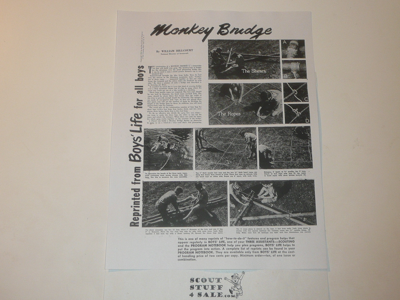 Monkey Bridge, By Green Bar Bill, Boys' Life Single Topic Reprint from the 1950's - 1960's , written for Scouts, great teaching materials