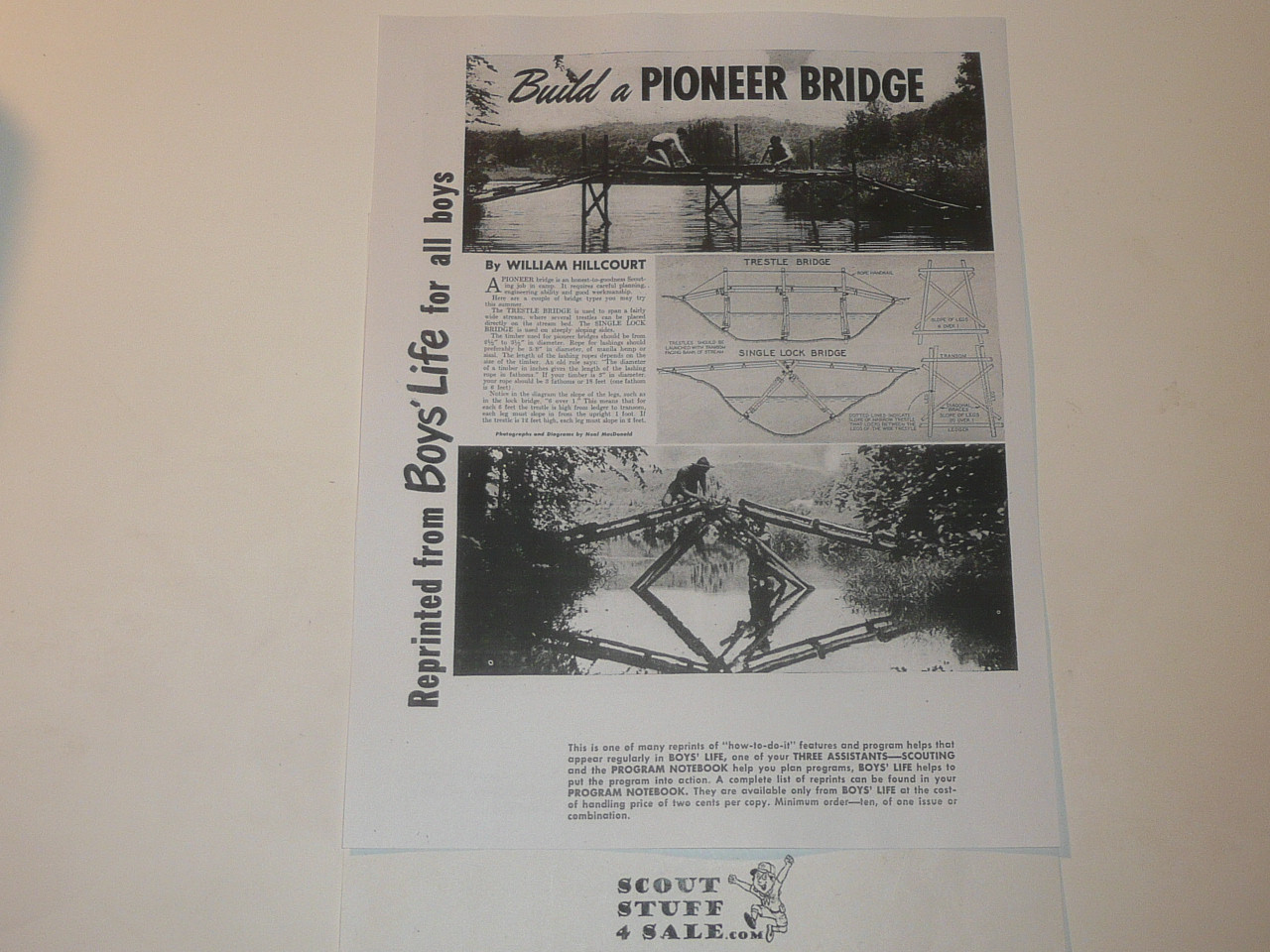 Pioneer Bridge, By Green Bar Bill, Boys' Life Single Topic Reprint from the 1950's - 1960's , written for Scouts, great teaching materials