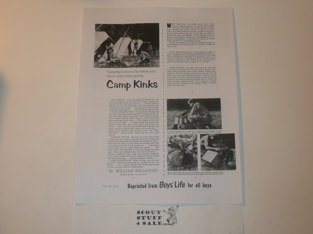 Camp Kinks, By Green Bar Bill, Boys' Life Single Topic Reprint from the 1950's - 1960's , written for Scouts, great teaching materials