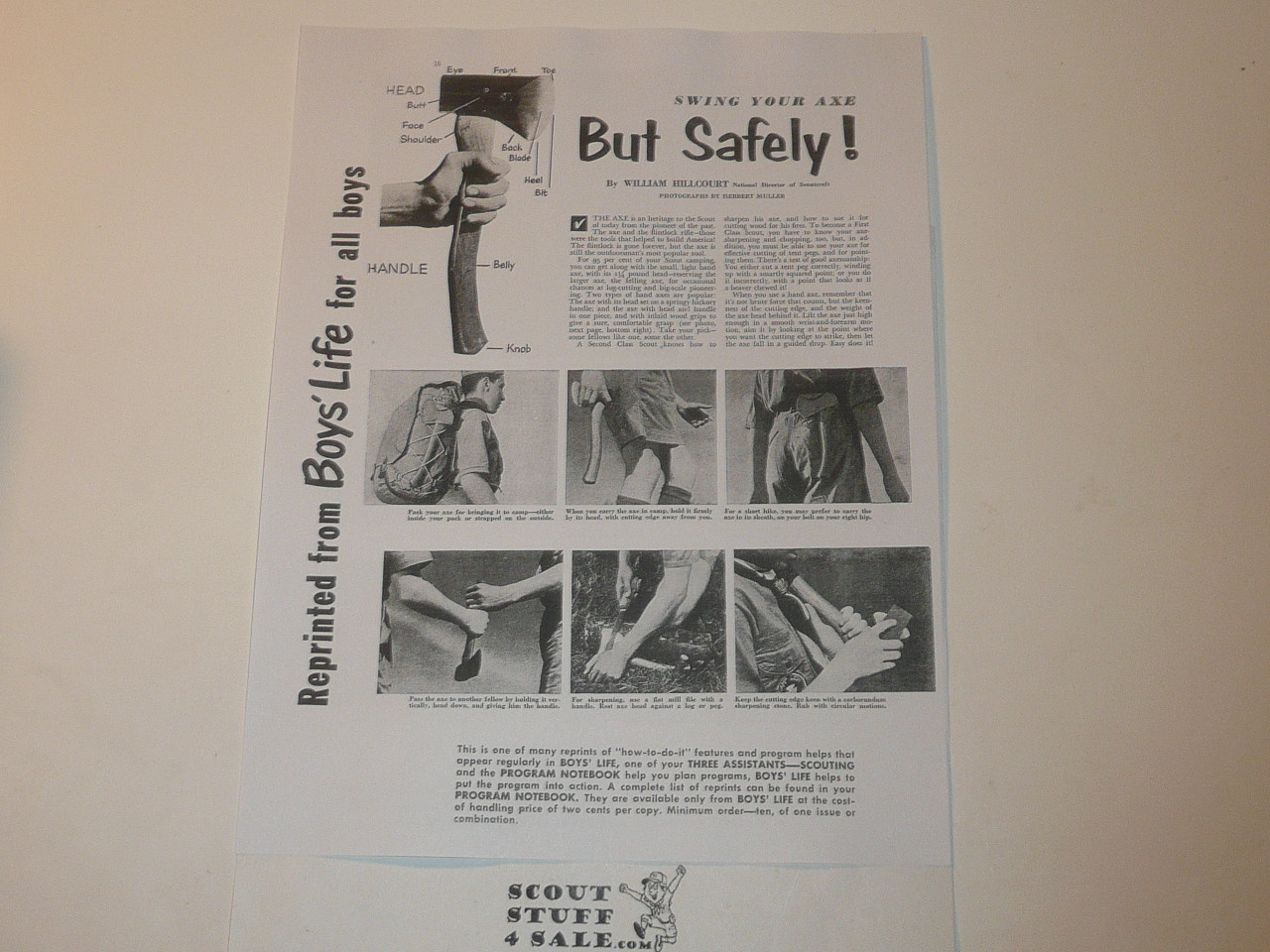 Swing Your Axe But Safely, By Green Bar Bill, Boys' Life Single Topic Reprint from the 1950's - 1960's , written for Scouts, great teaching materials