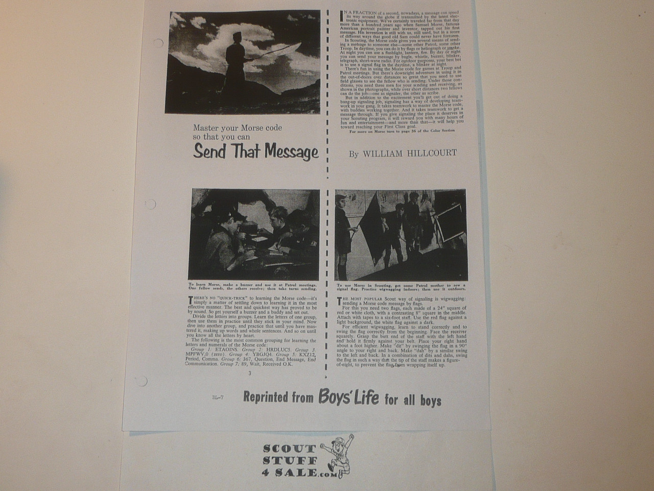 Send that Message by Morse Code, By Green Bar Bill, Boys' Life Single Topic Reprint from the 1950's - 1960's , written for Scouts, great teaching materials