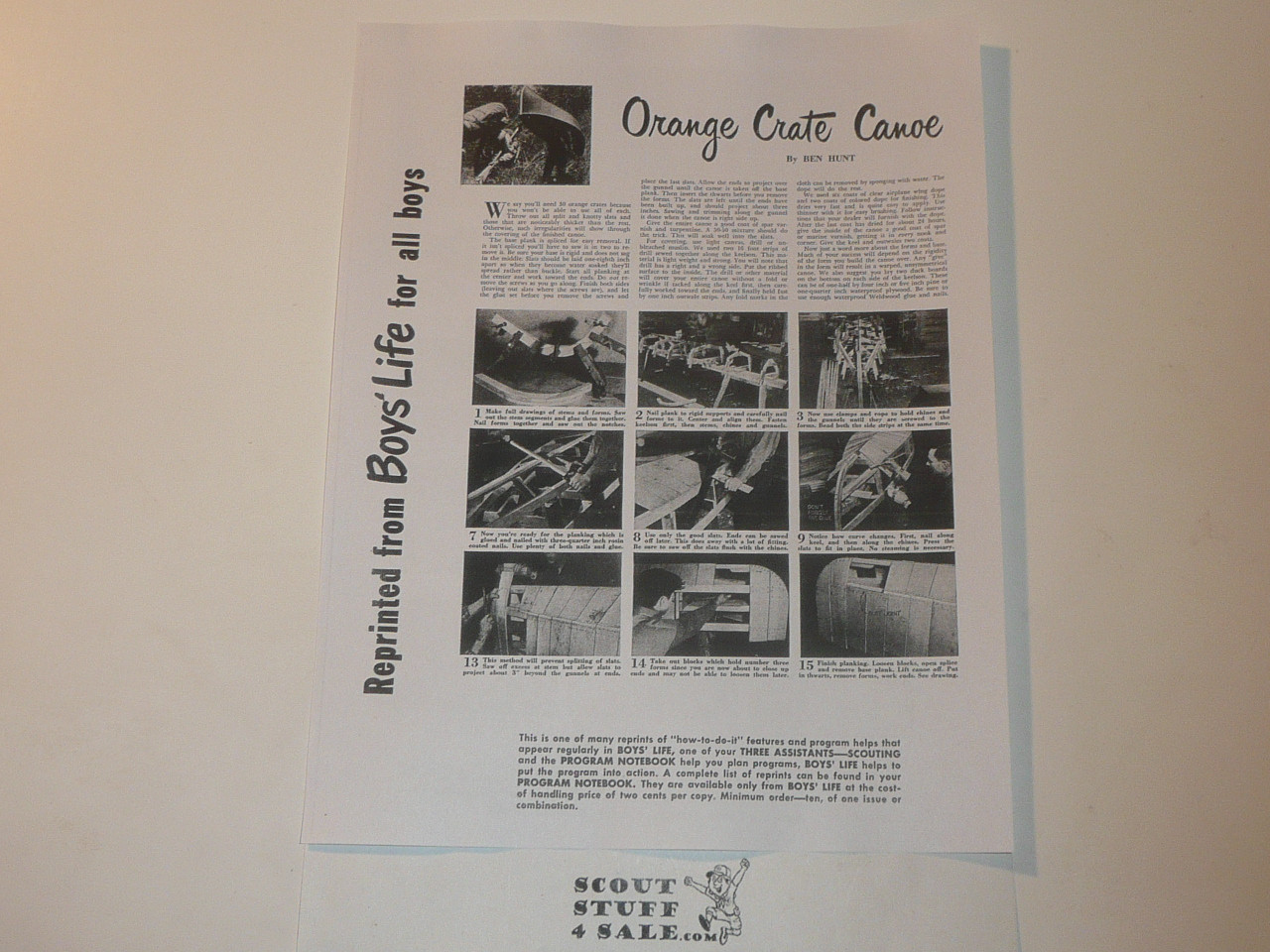 Orange Crate Canoe, By Ben Hunt, Boys' Life Single Topic Reprint from the 1950's - 1960's , written for Scouts, great teaching materials