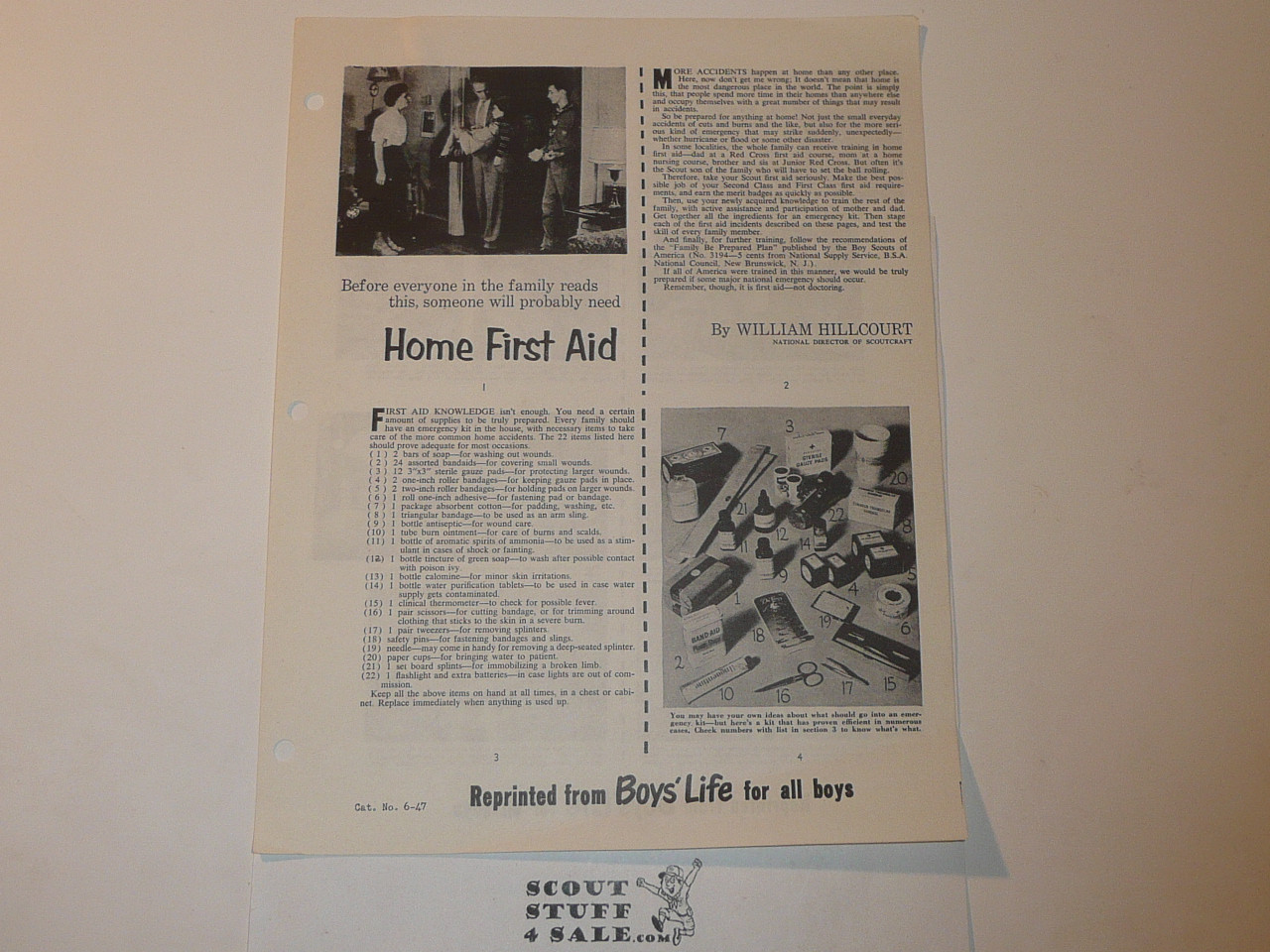 Home First Aid, By Green Bar Bill, Boys' Life Single Topic Reprint from the 1950's - 1960's , written for Scouts, great teaching materials
