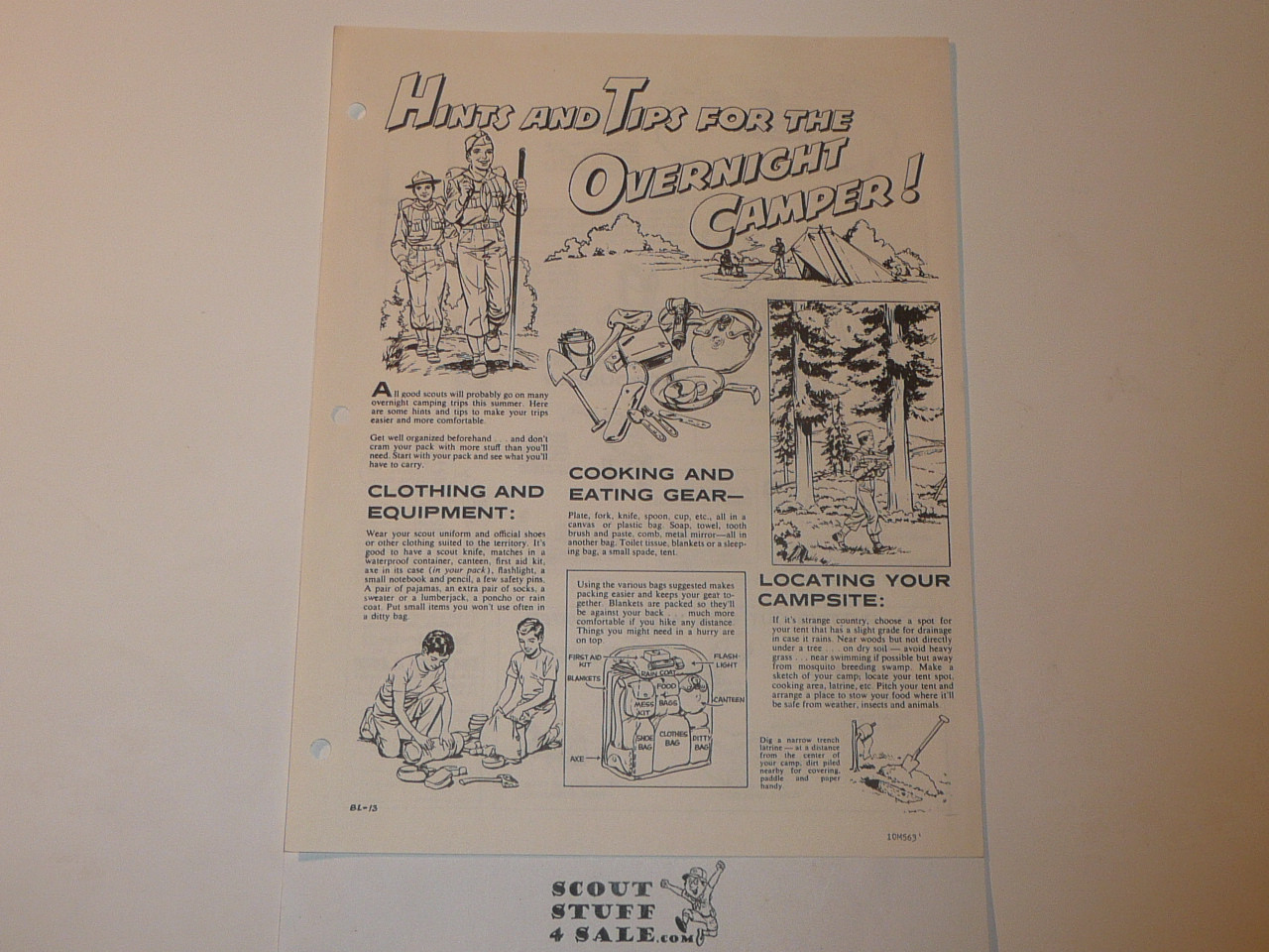 Hints and Tips for the Overnight Camper, Boys' Life Single Topic Reprint from the 1950's - 1960's , written for Scouts, great teaching materials